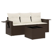 Set Divano da Giardino 4 pz | Set Salotto da Giardino con Cuscini Marrone in Polyrattan