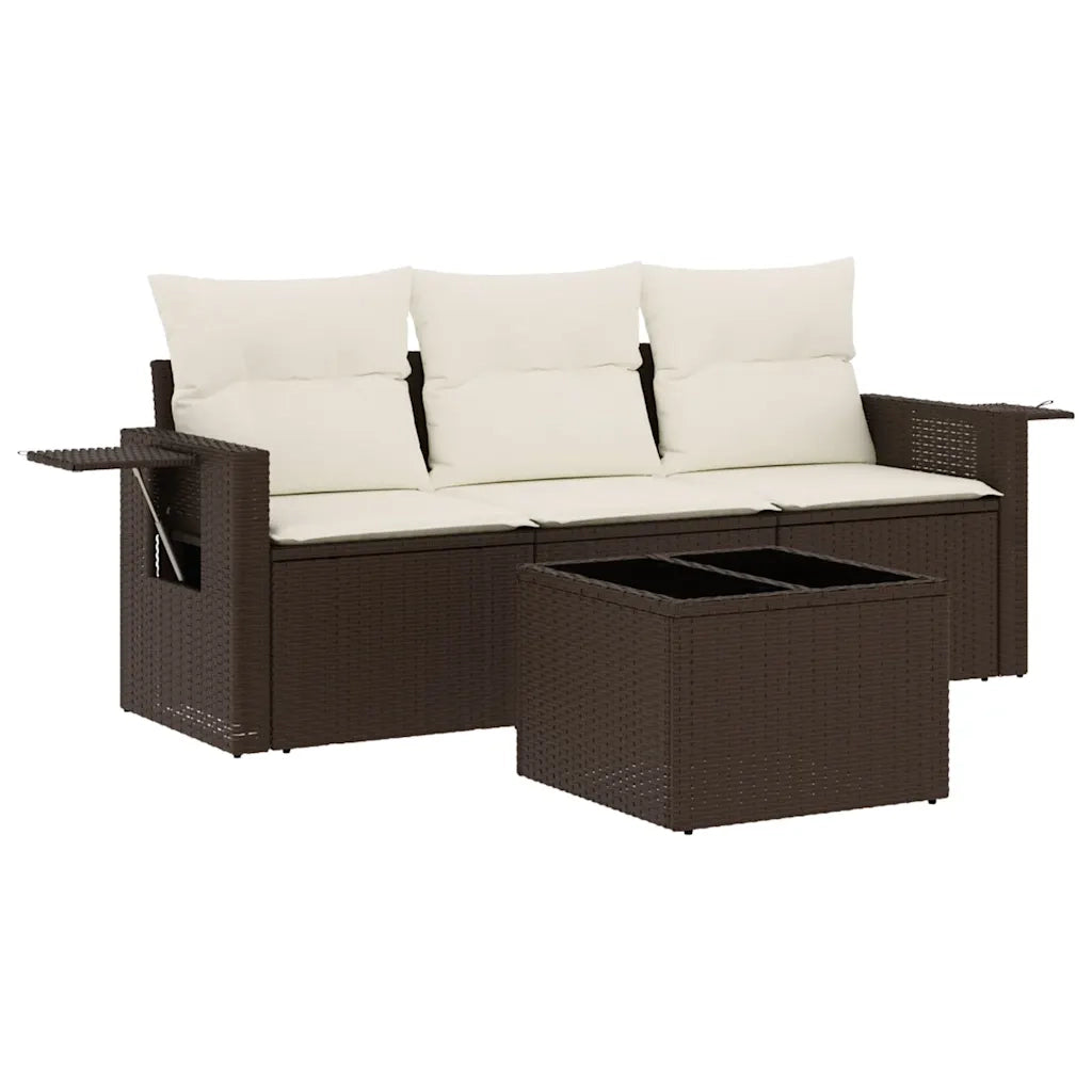 Set Divano da Giardino 4 pz | Set Salotto da Giardino con Cuscini Marrone in Polyrattan