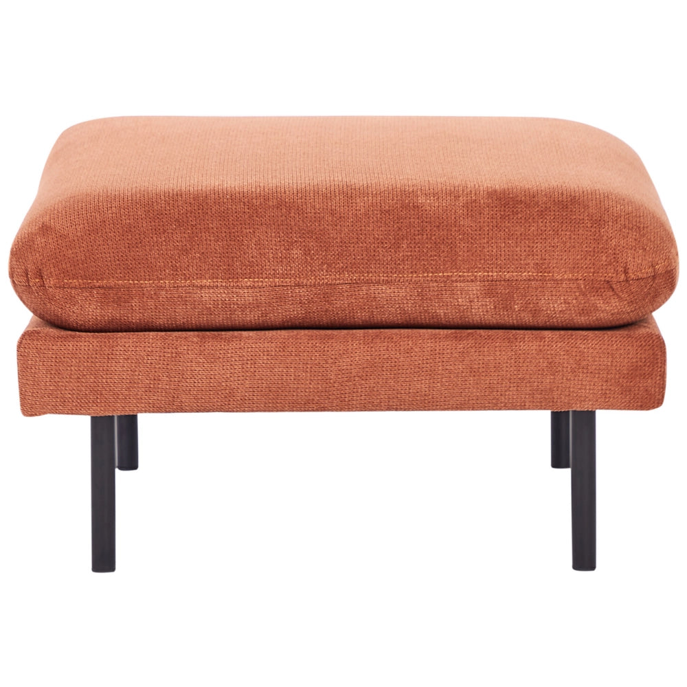 Pouf quadrato con cuscino in tessuto di ciniglia marrone dorato con gambe nere stile moderno retrò