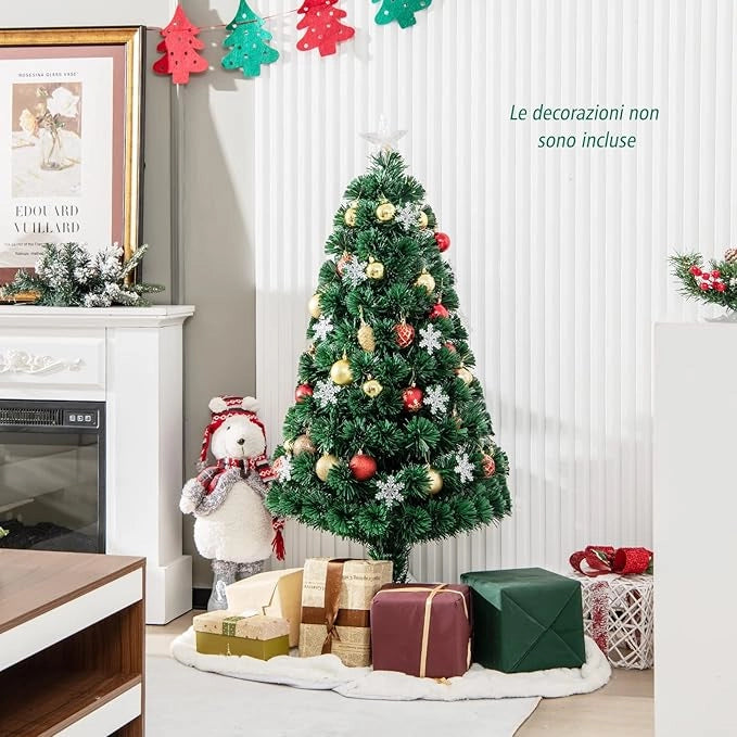 Albero di Natale 120 cm, Albero di Natale Artificiale con Luci LED, Rami Densi, Stelle Luminosi e Fibre Ottiche, Decorazione Natalizia per Casa, Ufficio e Negozio (120 cm)