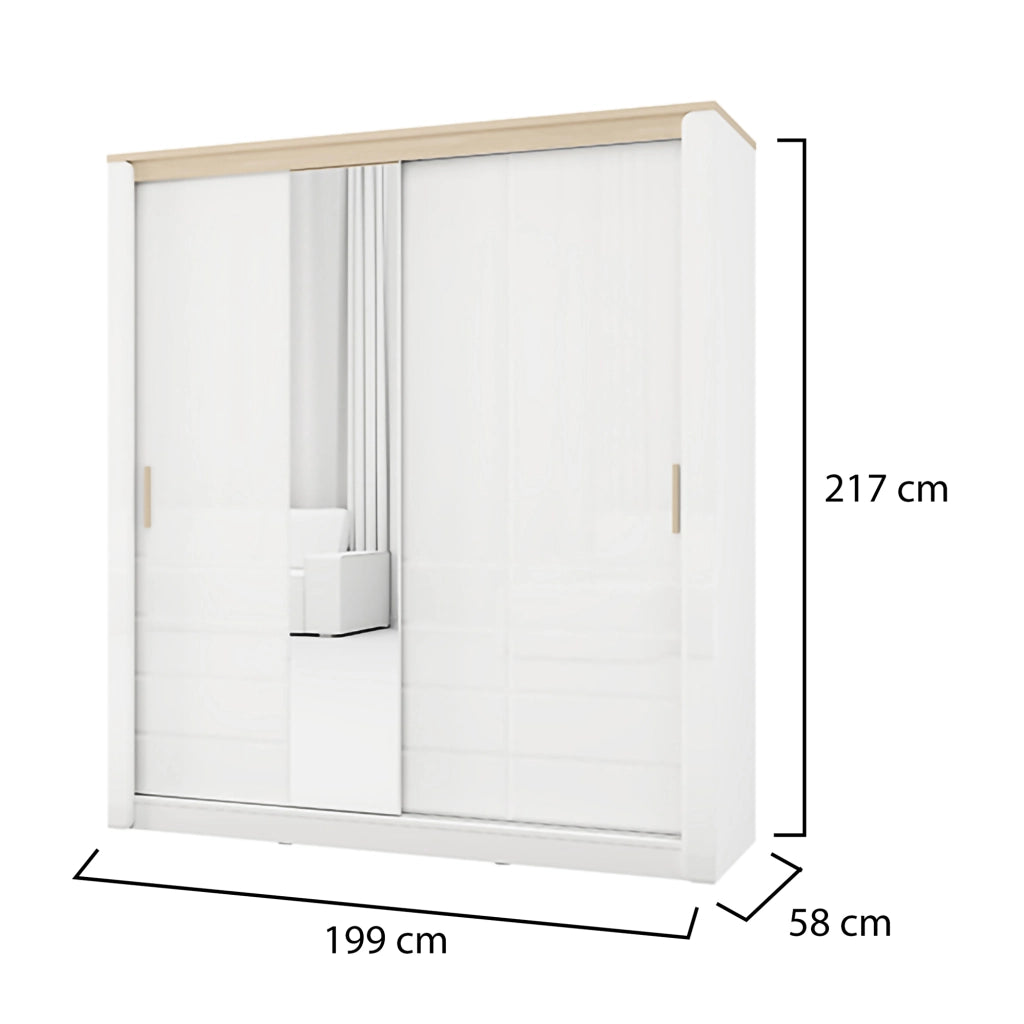 Armadio Camera da Letto Lunenb, Guardaroba 2 Ante 5 Ripiani, 199x217h cm Bianco Opaco