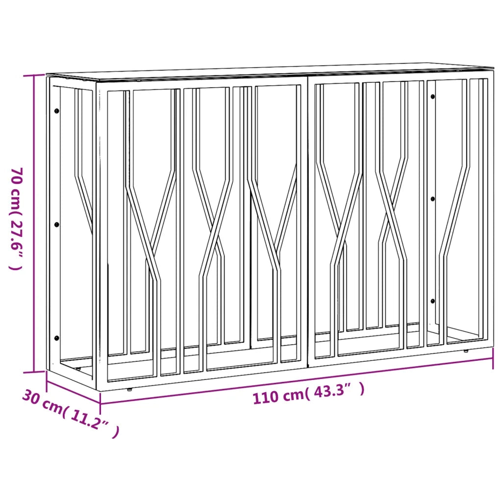 Tavolino Consolle Argento 110x30x70 cm in Acciaio Inox e Vetro 350027