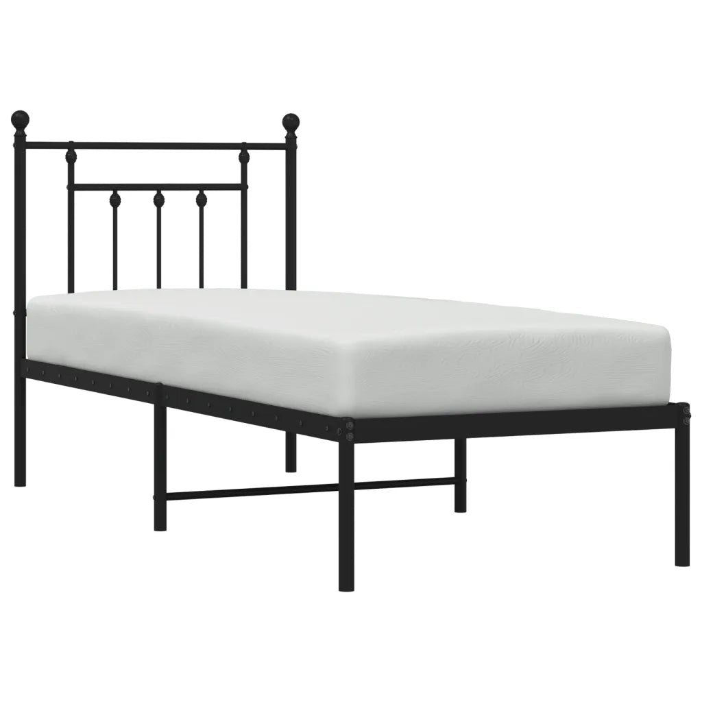 Letto singolo | Letto per adulti | Giroletto con Testiera in Metallo Nero 75x190 cm