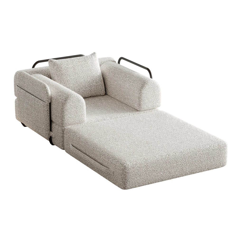 Poltrona letto 2 in 1 in ciniglia khaki con vano bracciolo