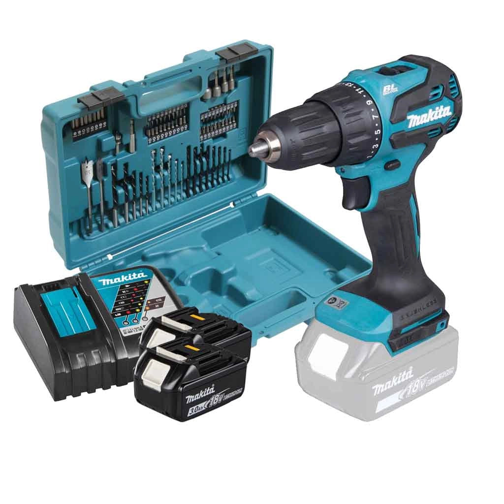 Makita DHP490RFX3 Trapano Avvitatore 18 V LXT – 65 Nm, 2 x 3,0 Ah + 74 Accessori