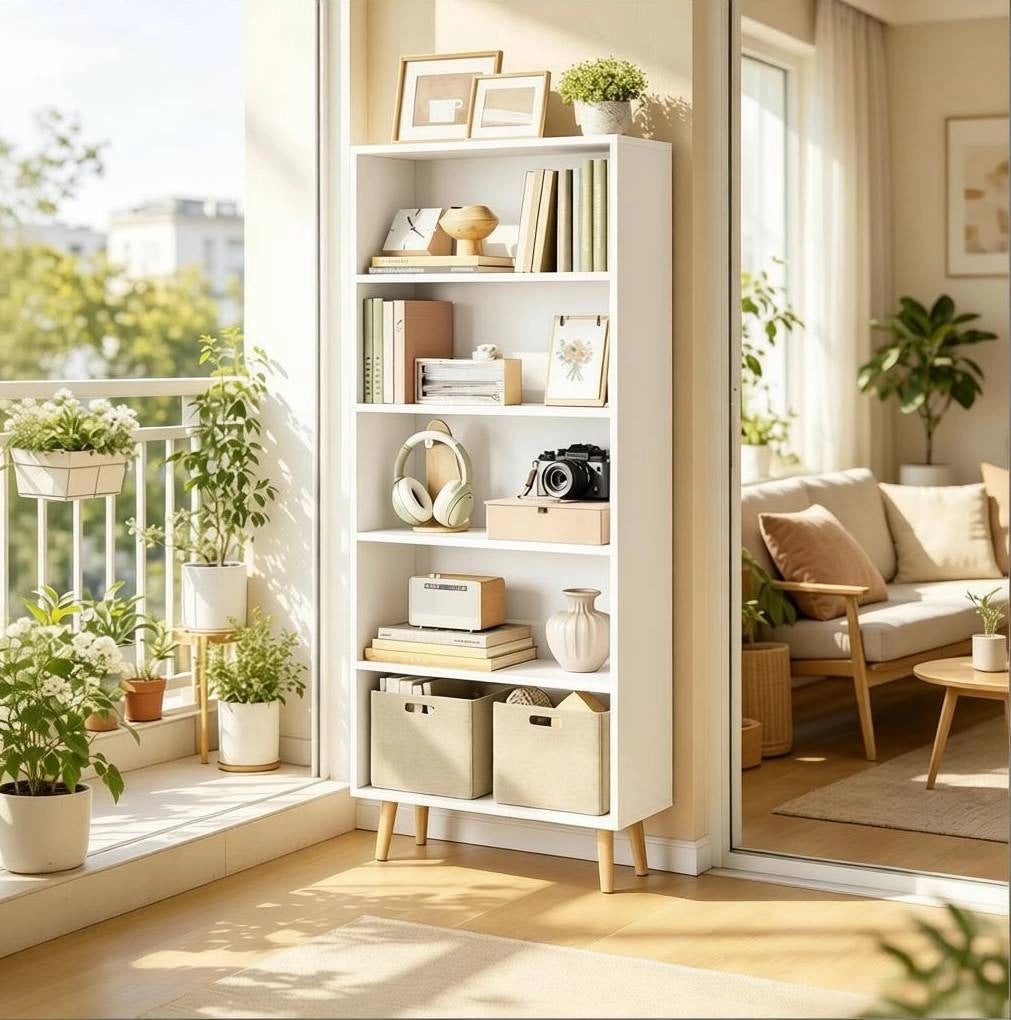 Libreria bianca a 5 vani 60x24x144 cm