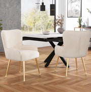Set 2 sedie imbottite con braccioli in velluto e metallo beige e oro