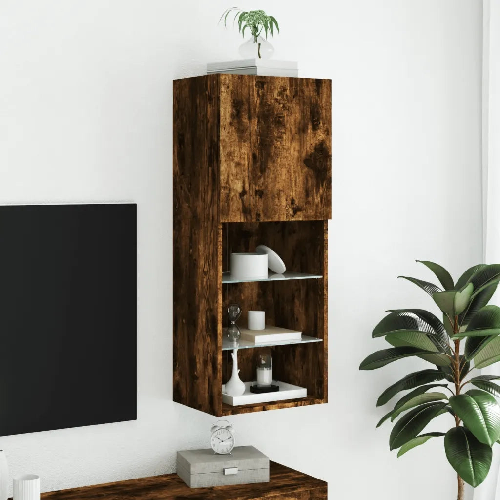 Mobile TV con Luci LED Rovere Fumo 40,5x30x102 cm 837061