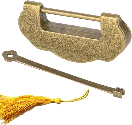 Chiusura a serrature antica con serratura a zoccolo in bronzo (Ming Qing-dynastia) stile retro con pennelli, modello non specificato, codice non specificato.
