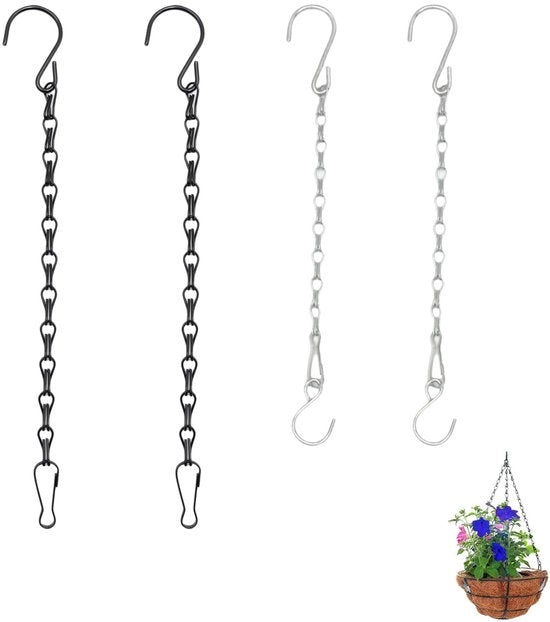 Set di catene per appendere 4 pezzi 50 cm - Catena metallica nera - Per vasi fiorali/casette per uccelli/ventilatori - Robusta e duratura - Inclusa la gancetta - Catene per appendere