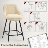 Set 2 Sgabelli Bar Girevoli con Schienale e Braccioli, Rivestimento in Velluto a Coste e Poggiapiedi, Beige