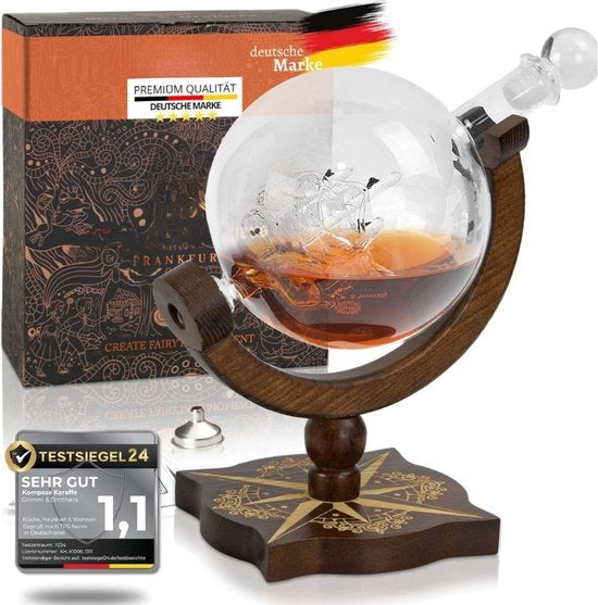 Karaf in Legno Reale per Whisky 850ml con Carta di Desiderio Accessori Whisky Regali Karaf in Legno con Sfera del Mondo Cadeau Alcolico Karaf per Whisky