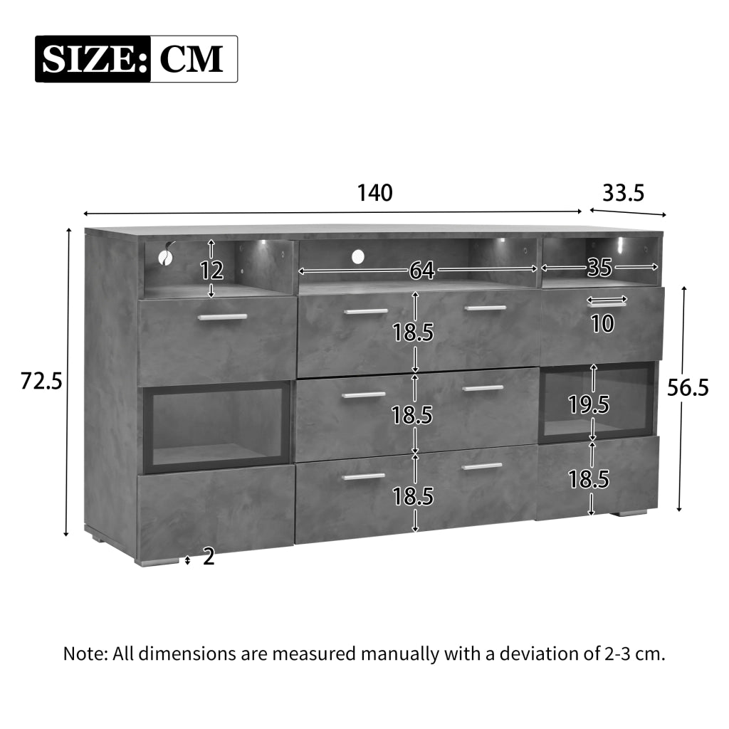 Mobile TV moderno - Zephmum- 140 cm, grigio, illuminazione LED, porte in acrilico trasparente