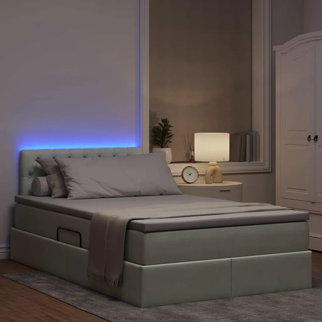 Letto con contenitore e LED Grigio chiaro 120 x 190 cm Velluto 3371439