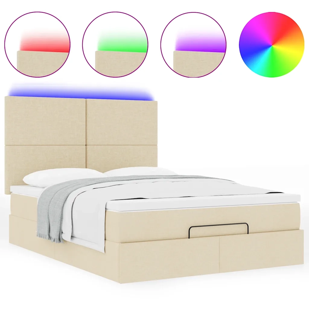 Struttura Letto Pouf con Materasso Crema 140x200 cm in Tessuto