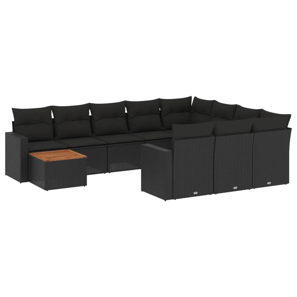 Set Divani da Giardino 11 pz con Cuscini in Polyrattan Nero 3256636