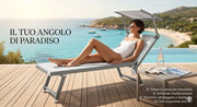 Lettino Prendisole Pieghevole crema Sdraio Alluminio con Parasole Regolabile Mare Giardino Piscina Tessuto Traspirante