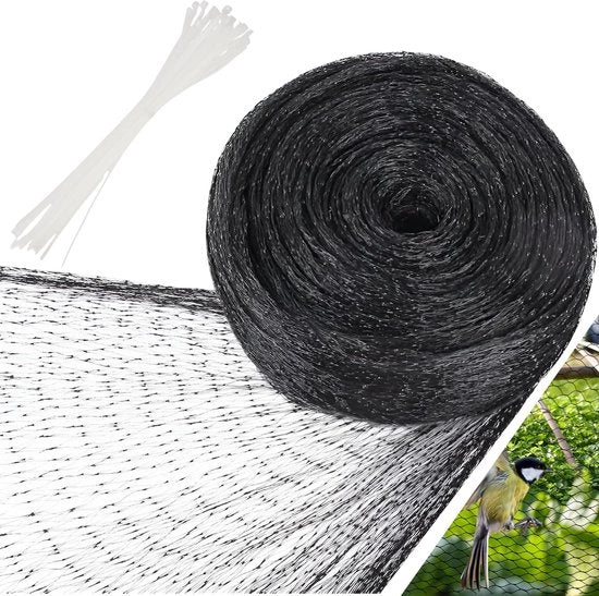 Rete di protezione per uccelli 4 x 15 m - Finitura fine - Riciclabile - Robusto - Con 50 cavi da legatura - Protezione contro gli uccelli - Rete per uccelli