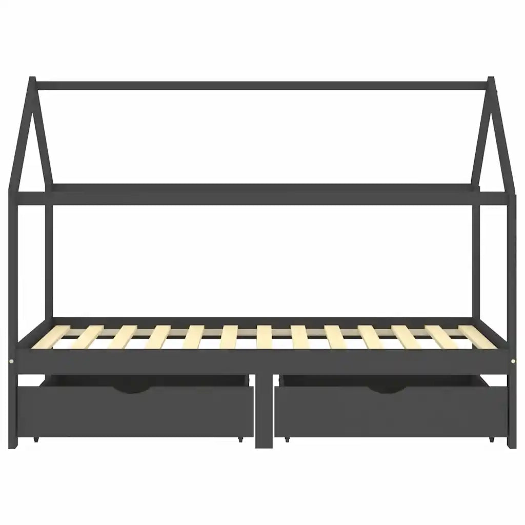 Giroletto Bambini Cassetti Grigio Scuro Pino Massello 90x200 cm