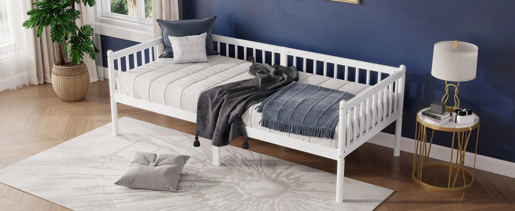 Letto singolo 90 × 200 cm con barriera su 3 lati, 14 listelli, senza materasso, in pino bianco