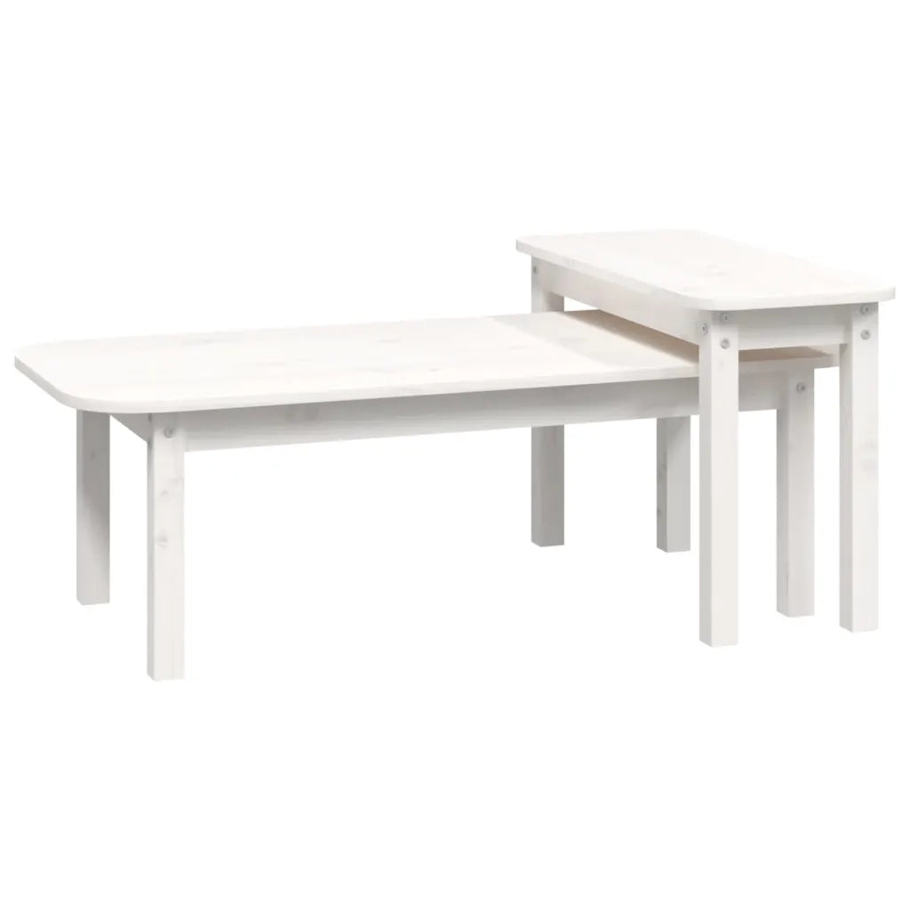 Set 2 pz Tavolini da salotto | Tavolino da caff¨¨ | Tavolino da Soggiorno Bianco in Legno Massello di Pino