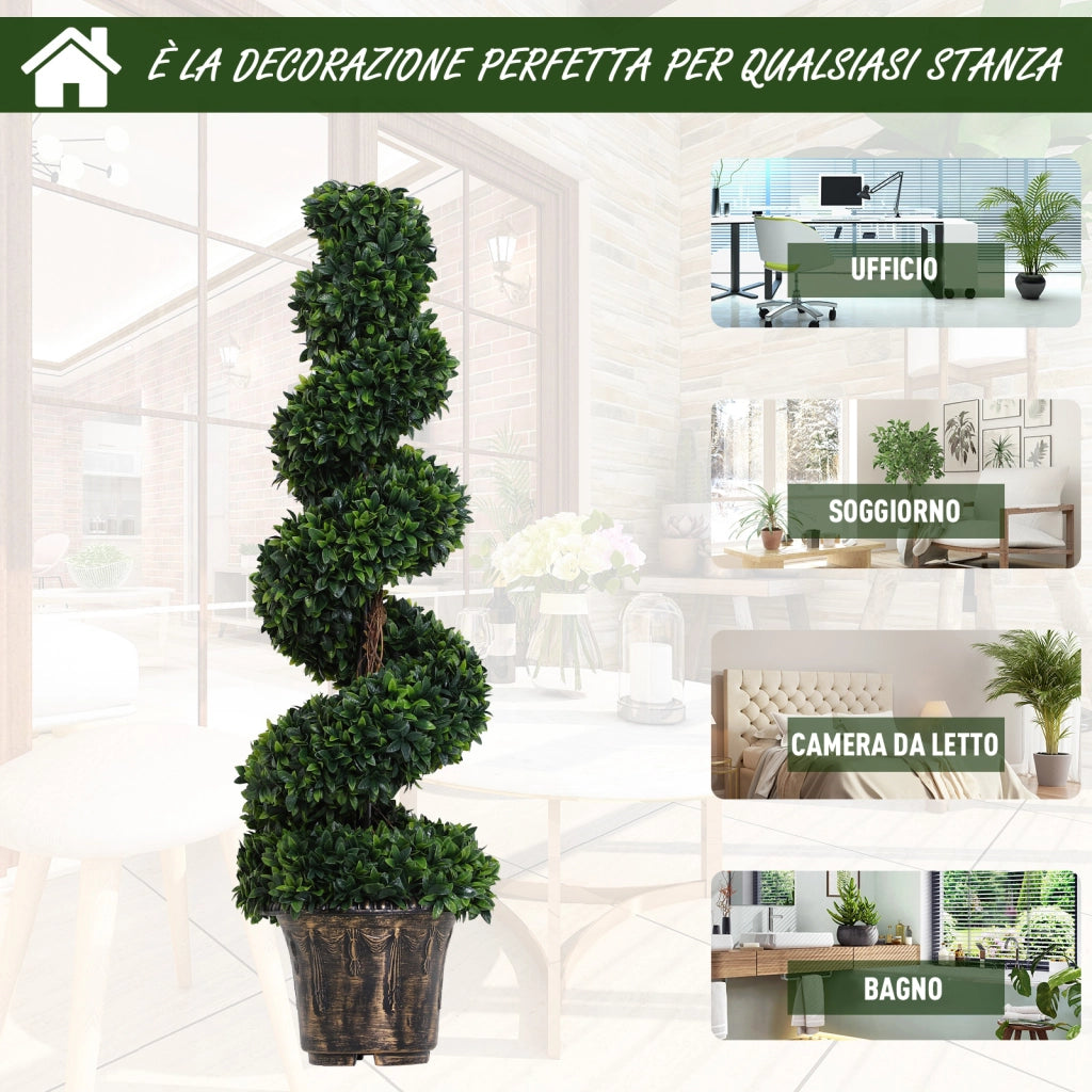 EasyComfort Piante Finte da Interno di Bosso a Spirale 120cm, Pianta Artificiale da Interno ed Esterni con Vaso Incluso, Pianta Finta per Decorazione Casa, Ufficio, Soggiorno, Giardino, Verde