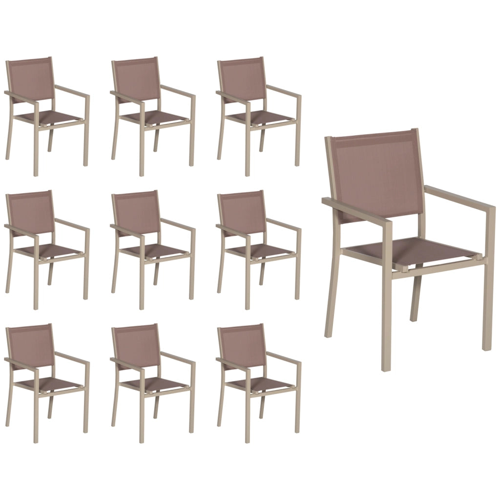 Set di 10 sedie in alluminio tortora - textilene tortora