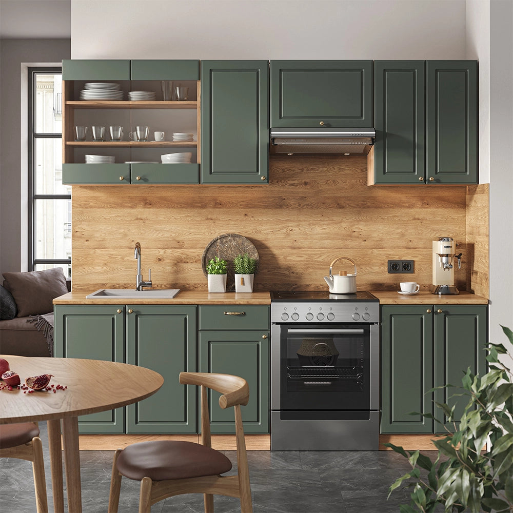 Cucina componibile Fame-Line Verde-oro rustico/Rovere dorato 240 cm, PL Marmo Vicco