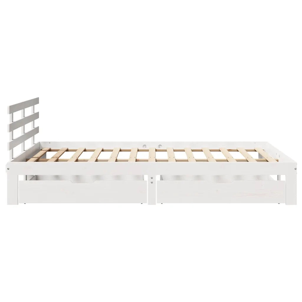 Giroletto con Cassetti Bianco 140x200 cm Legno Massello di Pino 3302011