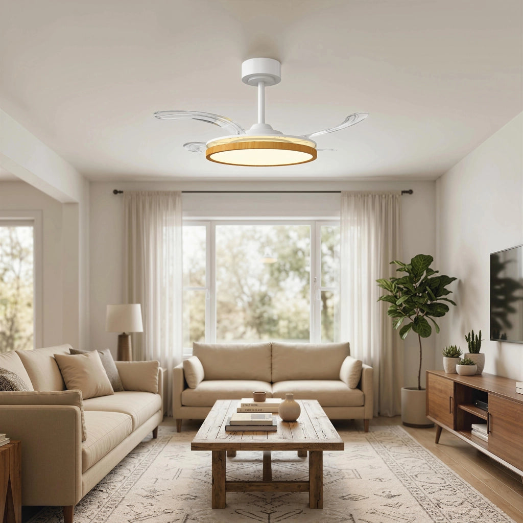 Ventilatore a Soffitto con Luce e Telecomando ¨C zephmum ¨C Legno Naturale 95 cm