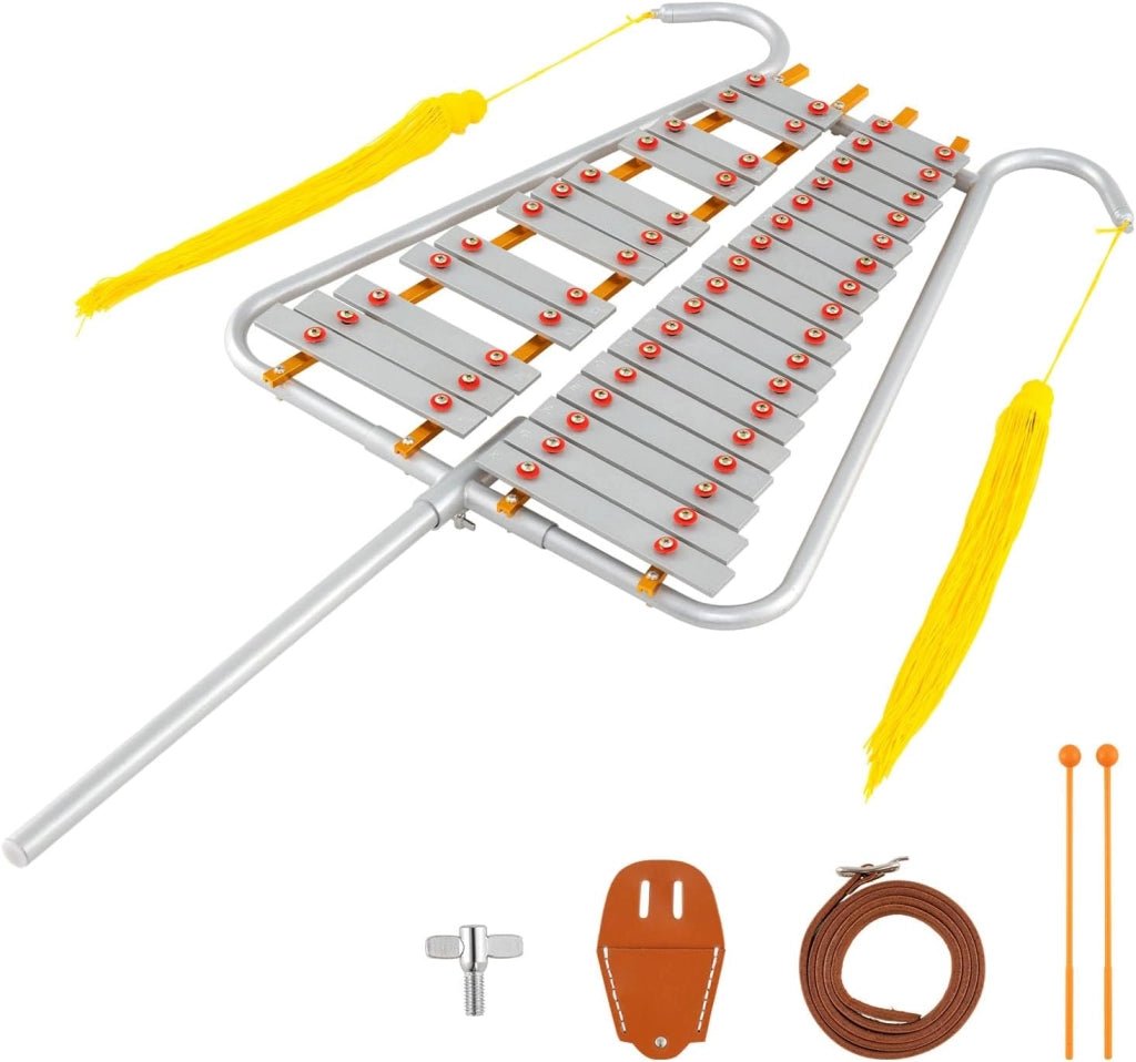 Glockenspiel 29 Note, Chime in alluminio con manico regolabile, strumento di percussione con 2 mazzi e cintura, Xilofono musicale per principianti e professionisti