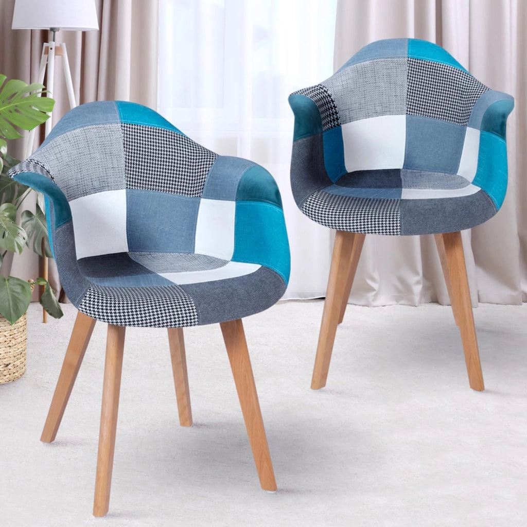 Set di 2 sedie da pranzo scandinave, poltrone da tavolo SARA patchwork blu