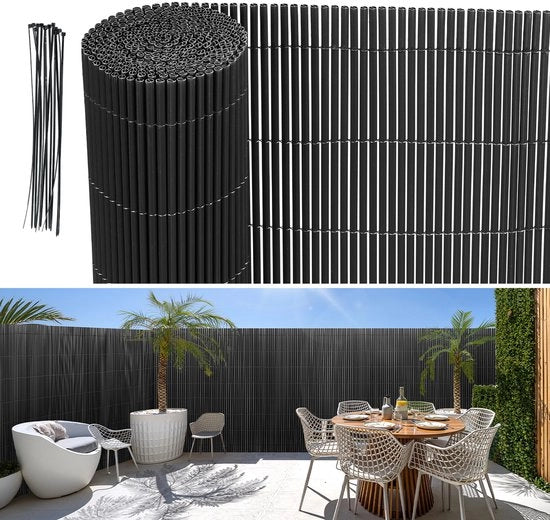 Schermo di privacy in PVC da 4x1m per separazione giardino e terrazza, resistente al vento e al tempo, UV resistente, colore antracite.