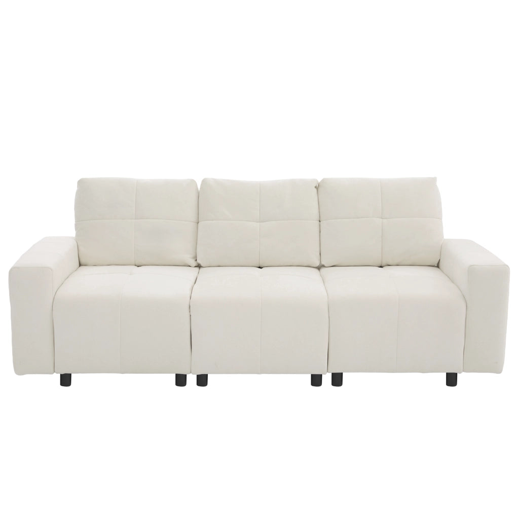 Divano modulare 3 posti con funzione letto e profondità regolabile in chenille beige