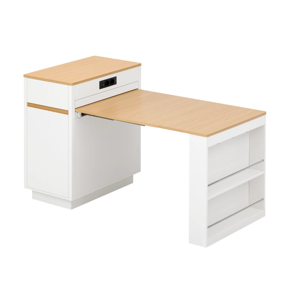 Tavolo da pranzo estensibile 58~154x80.5x94 cm con LED e ricarica USB Type C in MDF bianco