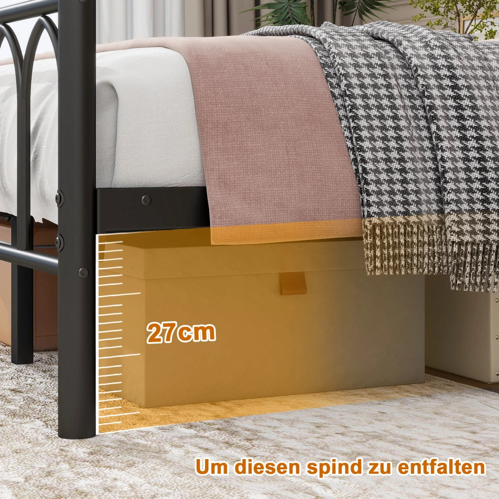 Letto singolo 120 × 200 cm con testiera e pediera alte, LED, 2 USB et presa, senza materasso, nero