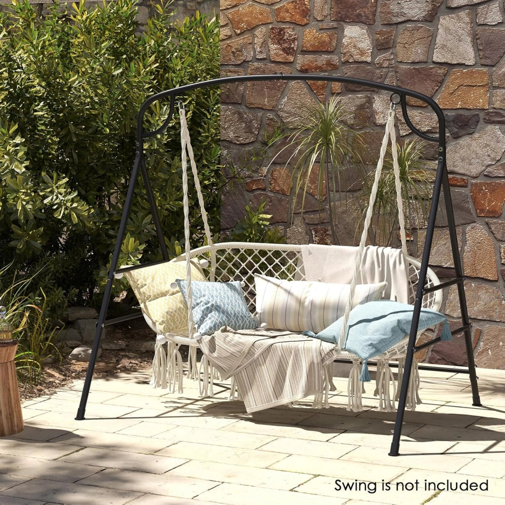 Supporto per altalena in metallo, telaio per dondolo da giardino a forma di A, telaio per panca sospesa con carico di 300 kg, telaio con 2 anelli per balcone, veranda, 180 x 133 x 182 cm