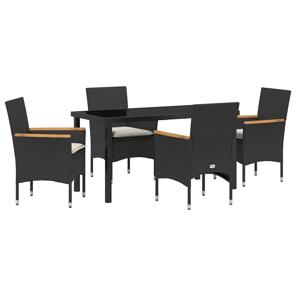 Set da Pranzo per Giardino con cuscino 5 pcs Nero polyrattan
