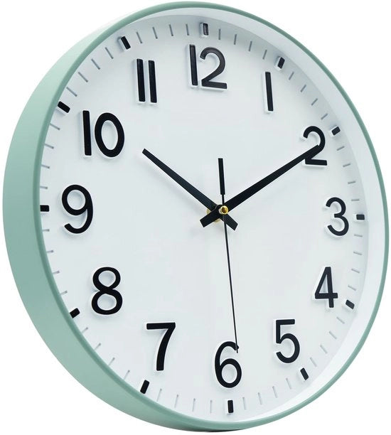 HZDHCLH 30cm orologio da parete silenzioso con lancetta seconda che si muove e cifre arabe senza ticchettio per decorazione in soggiorno, cucina, ufficio e camera da letto (cornice verde)