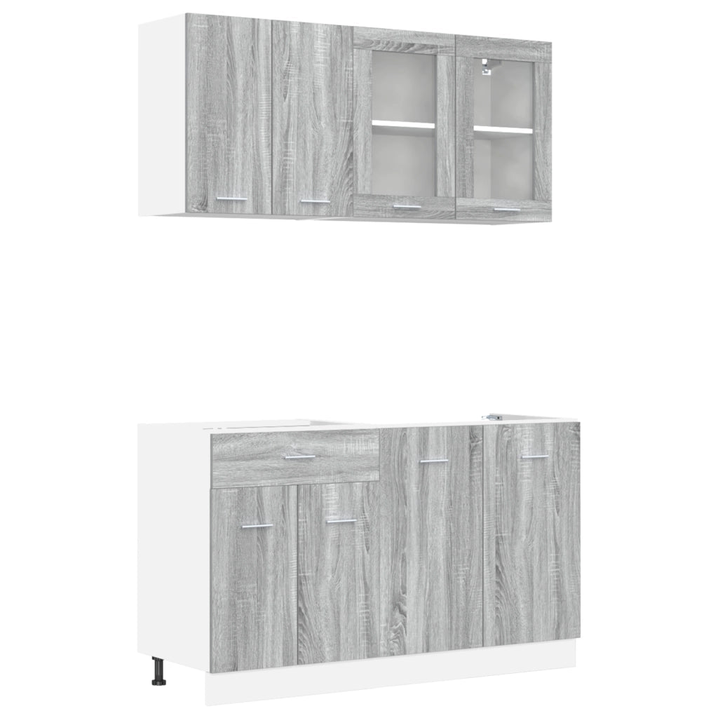 Set di Armadi da Cucina 4 Pezzi Grigio Sonoma Legno ingegnerizzato