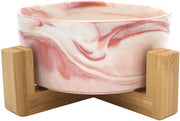 Ciotola per animali, ceramica con supporto in bambù, ciotola alta per posizione di pasto e bevanda comoda, 850 ml (rosa marmo)