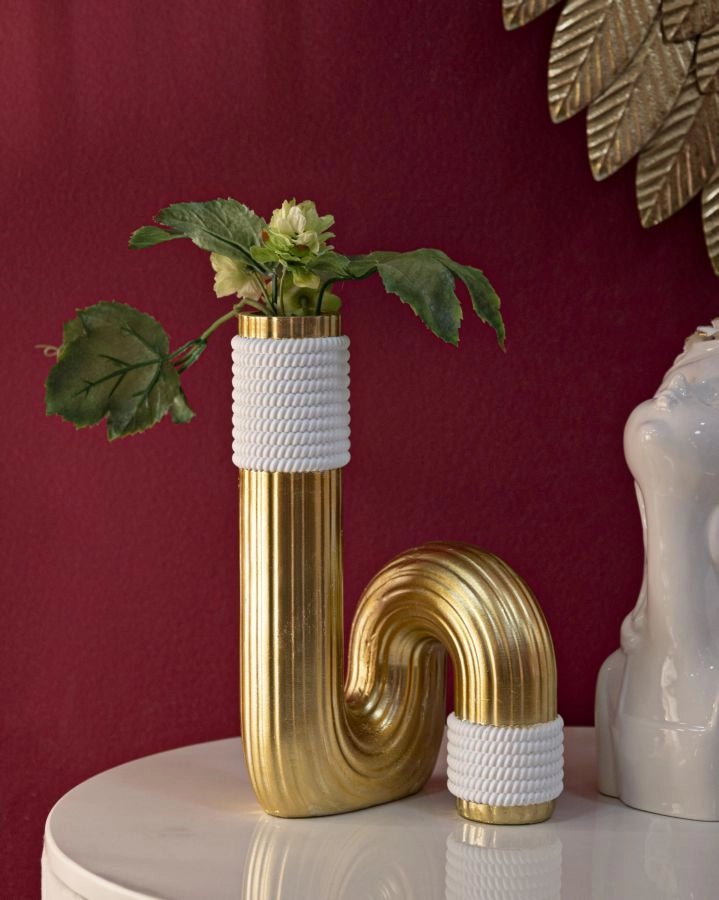 Vaso Bann Big 14,5x13x25 cm in Resina Oro e Bianco