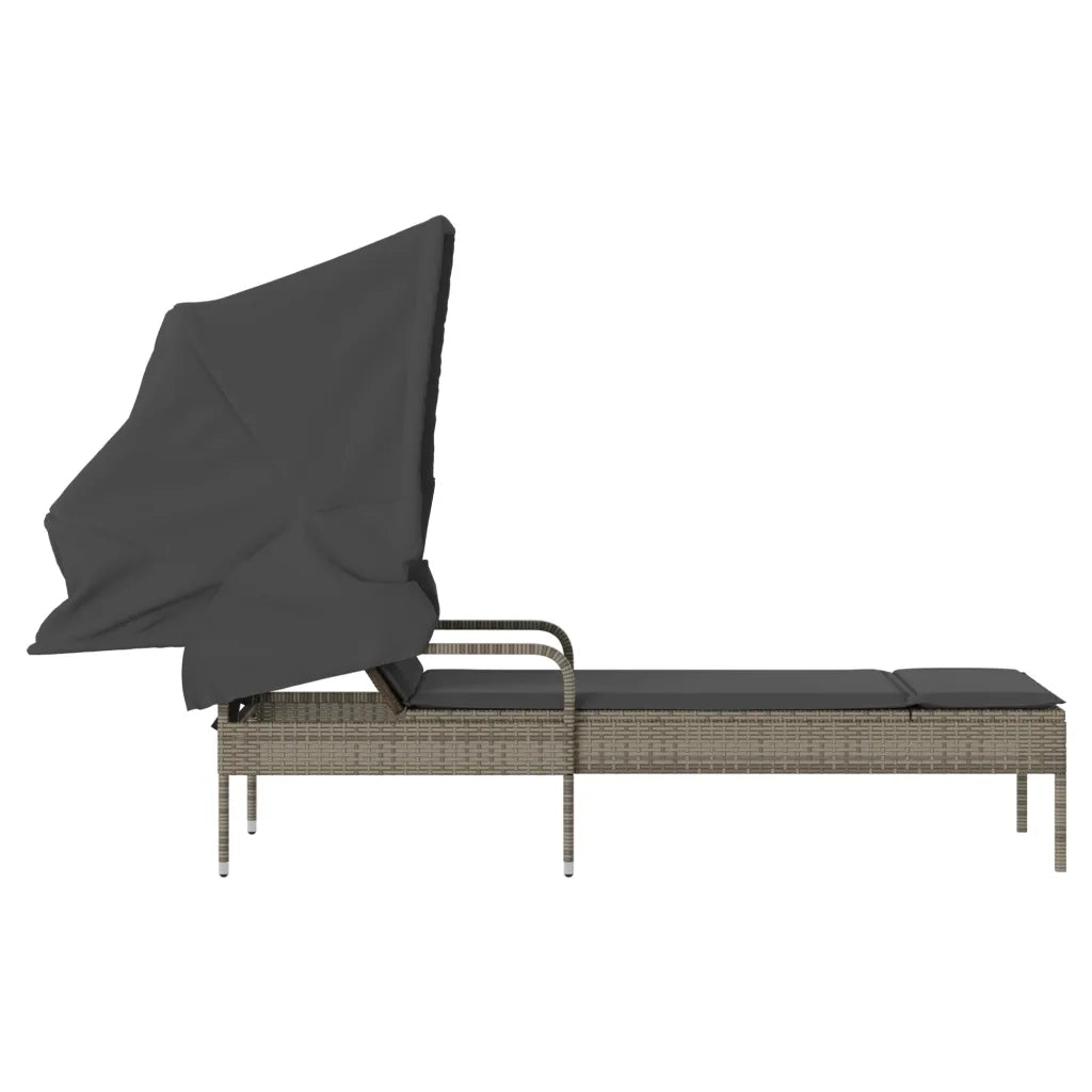 Lettino Prendisole | Sdraio da giardino | Lettino da sole con Baldacchino Grigio in Polyrattan