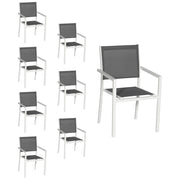 Set di 8 sedie in alluminio bianco - textilene grigio