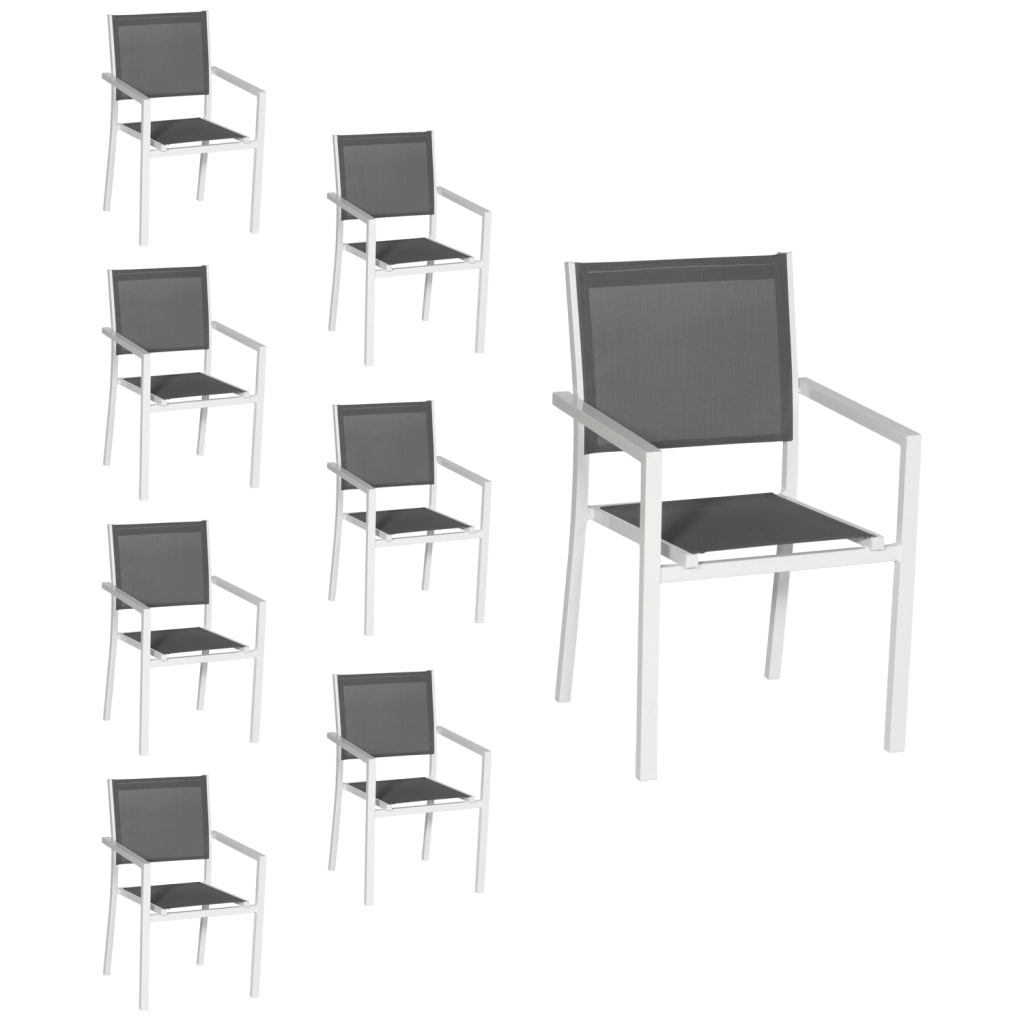 Set di 8 sedie in alluminio bianco - textilene grigio