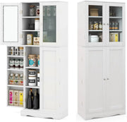 Credenza da Cucina con Anta Multi-Stoccaggio, Mobile Cucina Dispensa con Dispositivo Antiribaltamento, Armadio di Stoccaggio, 60 x 31,5 x 161,5 cm, per Soggiorno, Sala da Pranzo (Bianco)