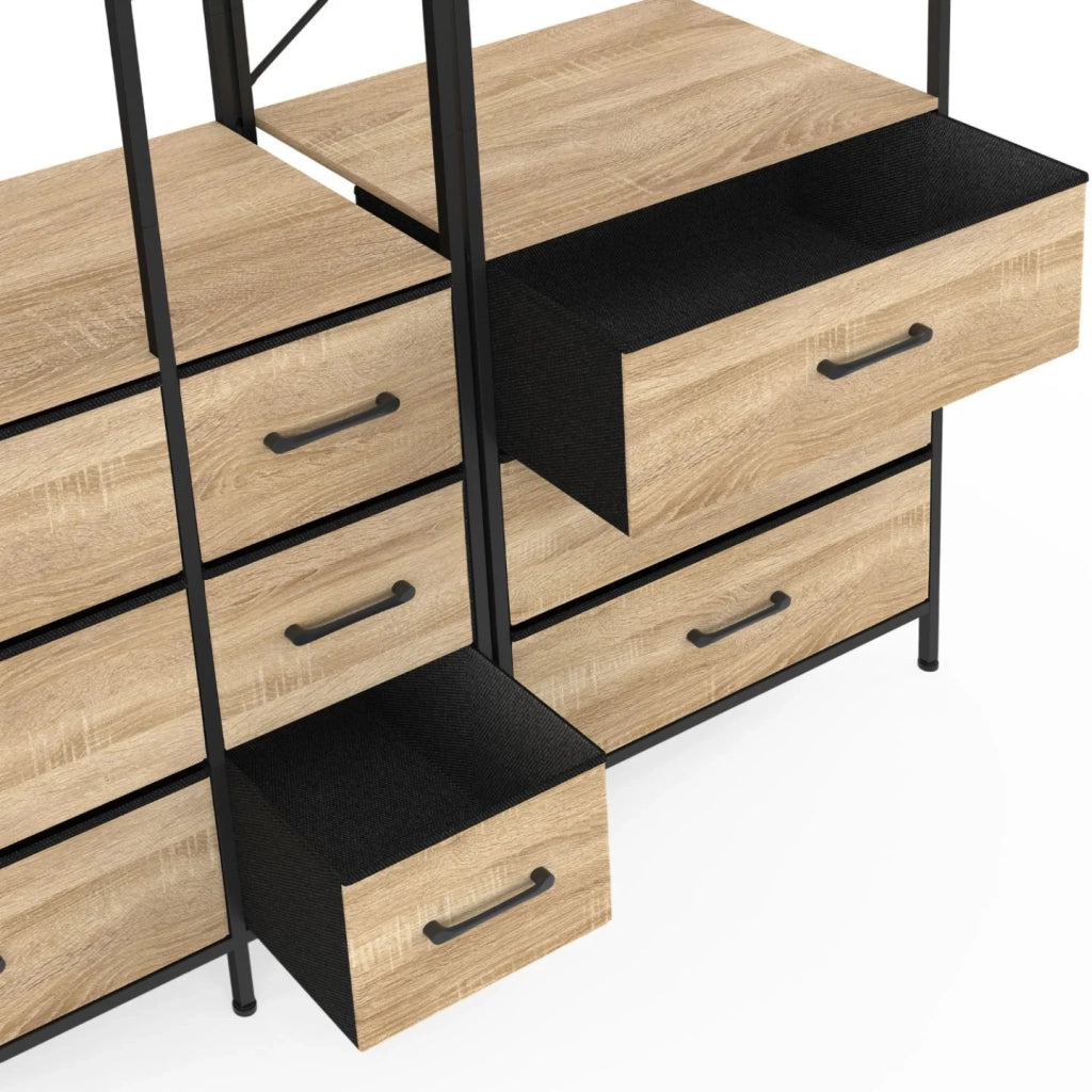 IDMarket - Armadio componibile UTAH XXL L. 150 cm con 3 ripiani e 9 contenitori in legno e tessuto nero
