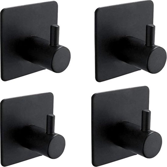 M34251B - Hanger per Asciugamano Senza Fori, Viti Autoadesive per Parete, Hanger per Abbigliamento, per Bagno e Cucina, Hanger per Asciugamano 3M, 4 Pezzi, In Acciaio Inossidabile 304, Nero