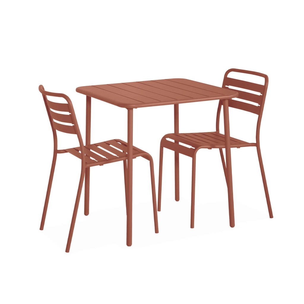 Set tavolo da giardino in acciaio con 2 sedie, 70cm, terracotta