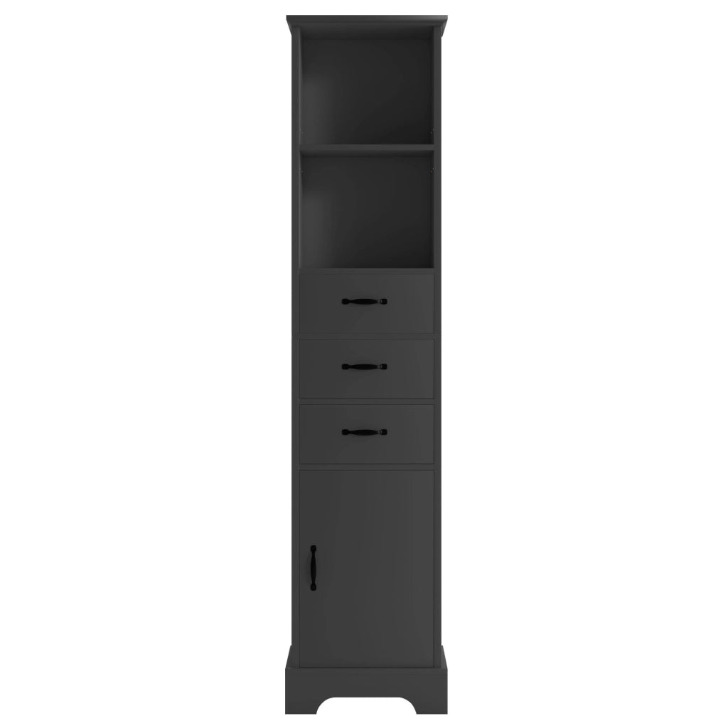 Colonna bagno 38x26x172;5 cm in MDF nero con 3 cassetti; vano chiuso e ripiani regolabili